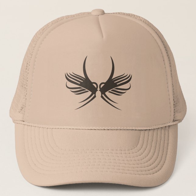 Black Tribal Abstract Bird Trucker Hat (Front)