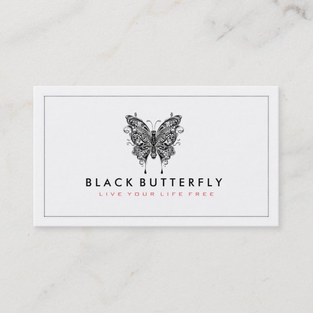 Black tribal Butterfly With White Background Business Card (Front)
