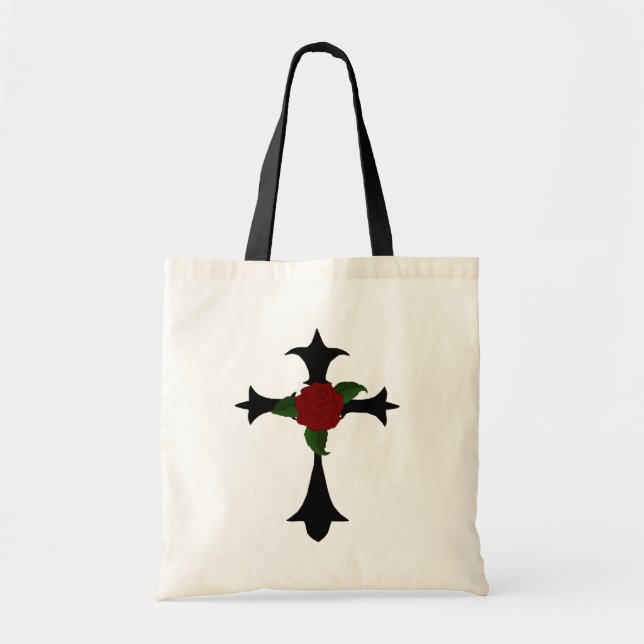 Black Tribal Cross With Rose Tote Bag (Front)