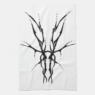 Black Tribal Deer Skull Hunting Design Kitchen Towel