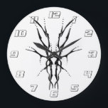 Black Tribal Deer Skull Hunting Design Large Clock<br><div class="desc">Make a bold statement with this unique, intricately detailed Deer Skull Tribal Design. Featuring a striking black and white image, this artwork reimagines the classic hunting trophy with a dark, modern edge. Perfect for deer hunters looking for gear that stands out from the traditional camo, this "scary-cool" tribal aesthetic adds...</div>