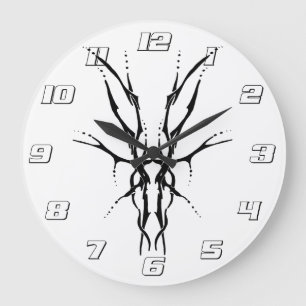 Black Tribal Deer Skull Hunting Design Large Clock