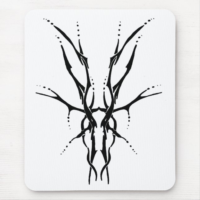 Black Tribal Deer Skull Hunting Design Mouse Pad (Front)