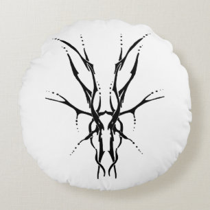 Black Tribal Deer Skull Hunting Design Round Pillow
