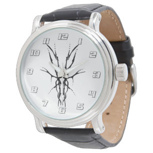 Black Tribal Deer Skull Hunting Design Watch