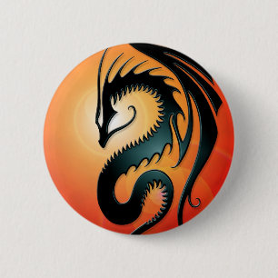 Black Tribal Dragon, red 2 Inch Round Button