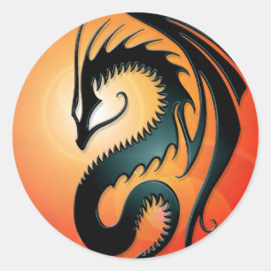 Black Tribal Dragon, red Classic Round Sticker