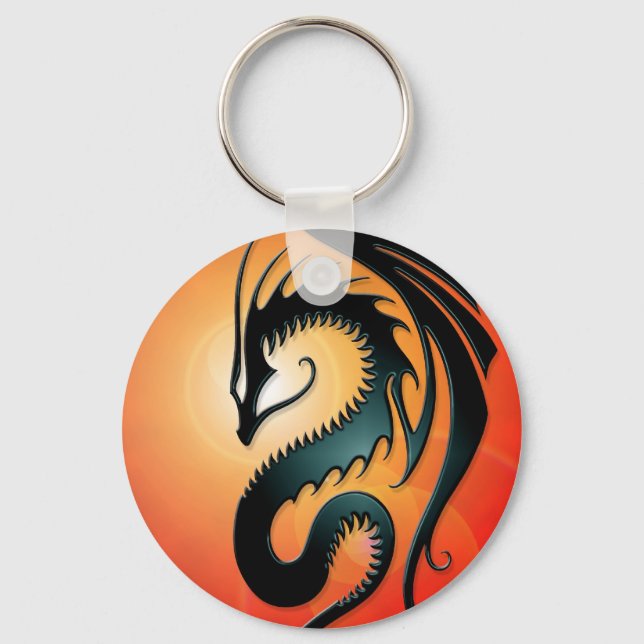 Black Tribal Dragon, red Keychain (Front)