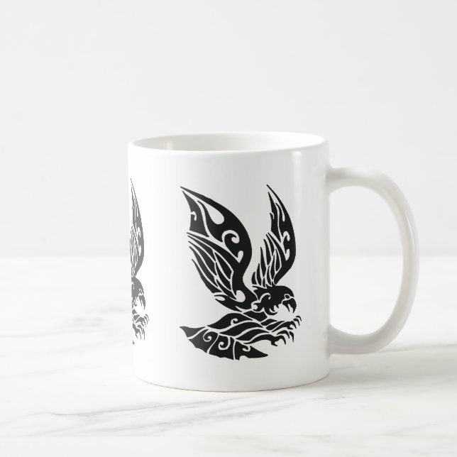 Black Tribal Eagle Illustration Coffee Mug (Right)