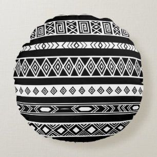 Black Tribal Ethnic Pattern Round Pillow