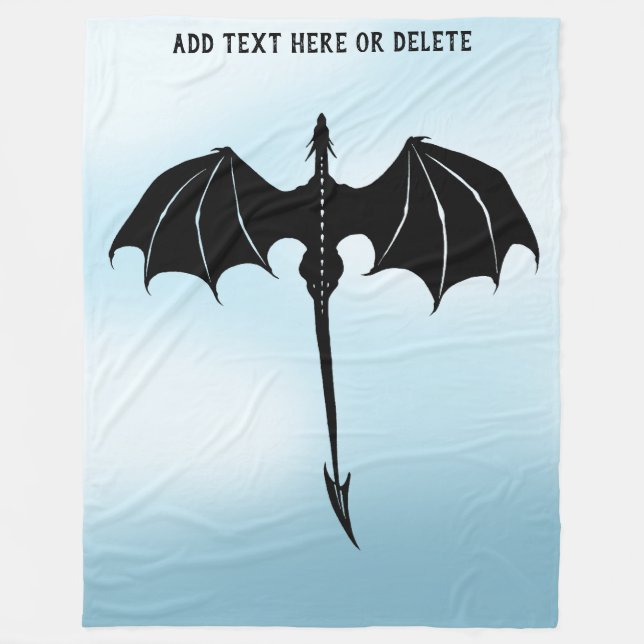Black Tribal Flight Dragon Fantasy Blue Sky Fleece Blanket (Front)