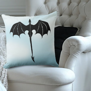 Black Tribal Flight Dragon Fantasy Blue Sky Throw Pillow