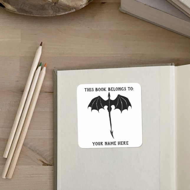 Black Tribal Flight Dragon Fantasy White Square Sticker (Creator Uploaded)