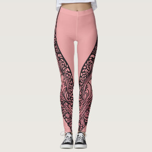 Black Tribal Lace Blush Pink Butterfly Wing AI art Leggings