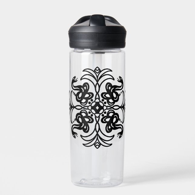 Black Tribal Snake Mandala Water Bottle (Front)