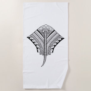 Black Tribal Stingray Manta Ray Beach Towel