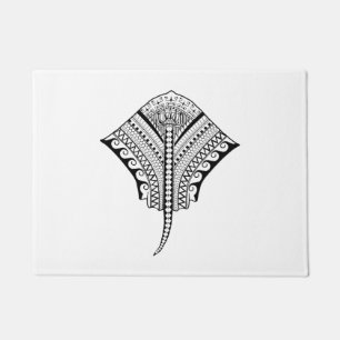 Black Tribal Stingray Manta Ray Doormat