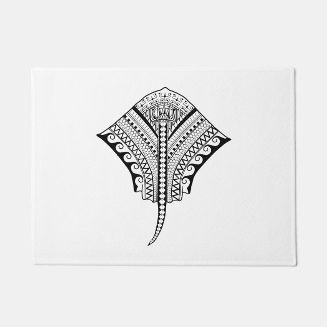 Black Tribal Stingray Manta Ray Doormat (Front)