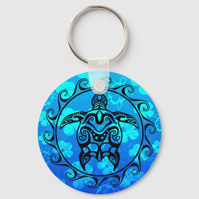 Black Tribal Turtle Keychain (Front)