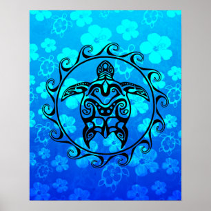 Black Tribal Turtle Poster