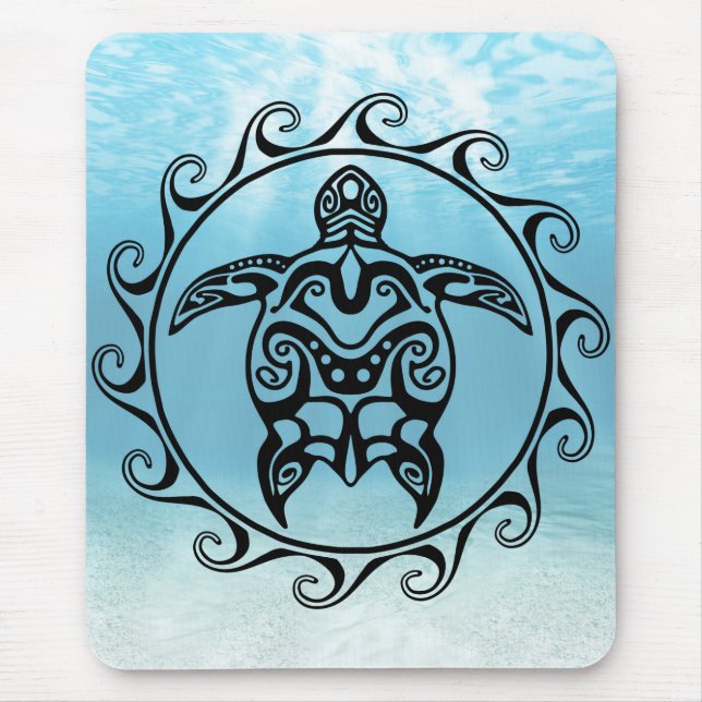 Black Tribal Turtle Sun Mouse Pad (Front)