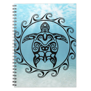 Black Tribal Turtle Sun Notebook