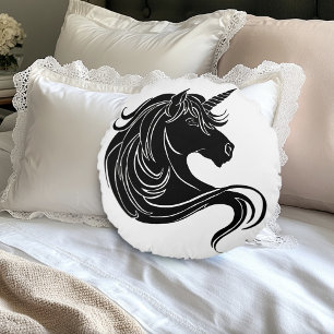 Black Tribal Unicorn Round Pillow