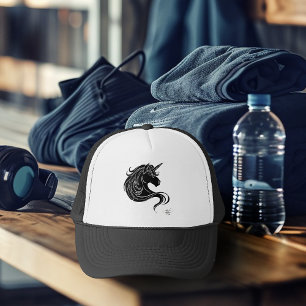 Black Tribal Unicorn Trucker Hat