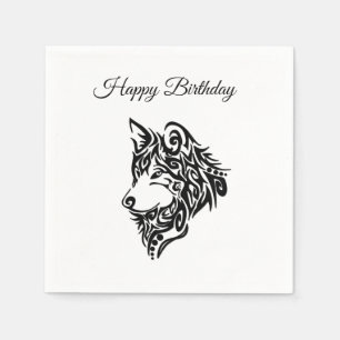 Black Tribal Wolf Birthday Napkin