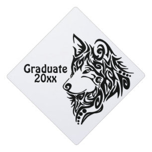 Black Tribal Wolf Graduate Year 2 Lines of Text Graduation Cap Topper