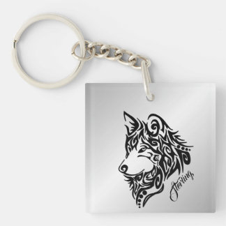 Black Tribal Wolf Keychain