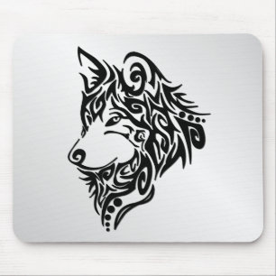 Black Tribal Wolf Mouse Pad
