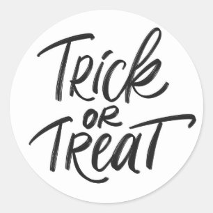Black Trick or Treat Hand Lettering Halloween Classic Round Sticker