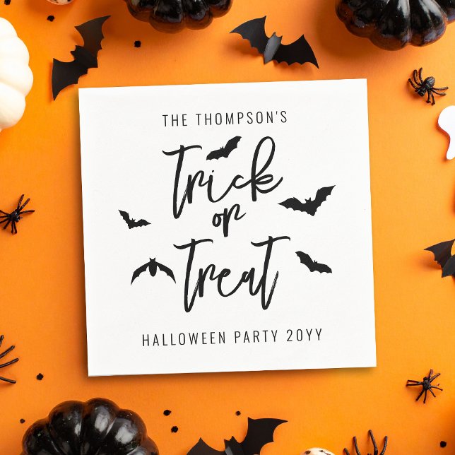 Black Trick Or Treat Script With Bats Halloween Napkin (Creator Uploaded)
