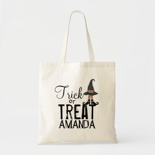 Black trick or treat typography Whimsy Witch  Tote Bag (Front)
