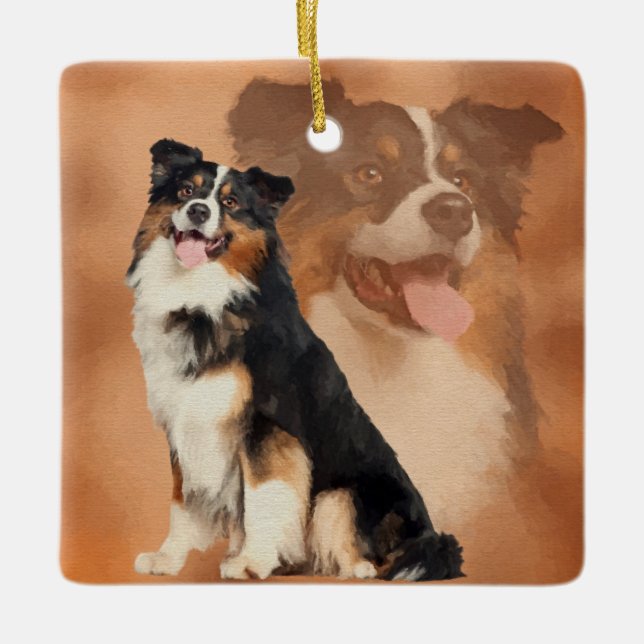 Black tricolor Australian Shepherd - Aussie Ceramic Ornament (Front)