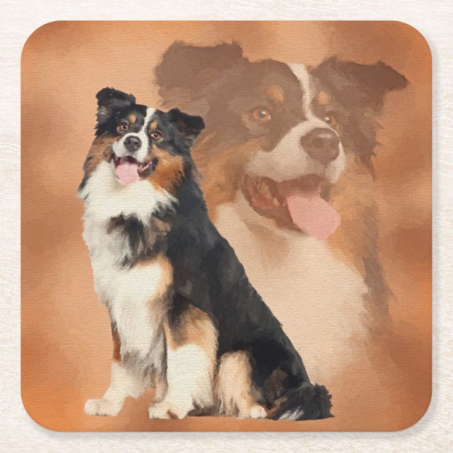 Black tricolor Australian Shepherd - Aussie Square Paper Coaster (Front)