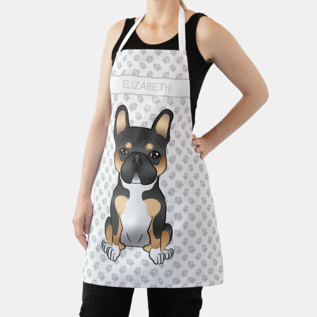 Black Tricolor French Bulldog Frenchie Dog & Name Apron (Insitu)