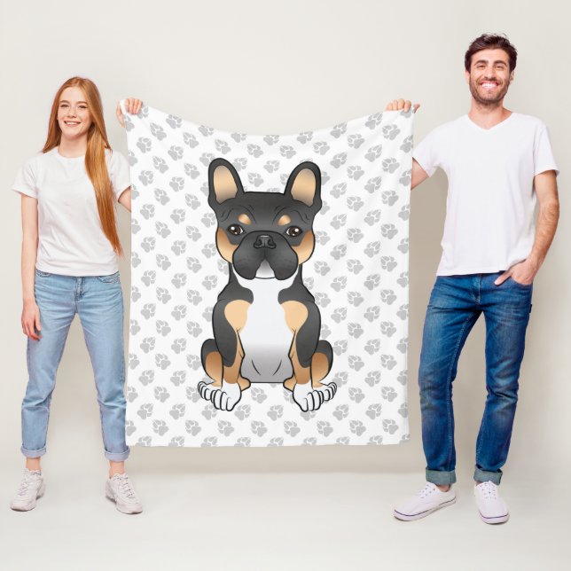 Black Tricolor French Bulldog Frenchie Dog & Paws Fleece Blanket (In Situ)