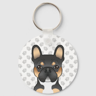 Black Tricolor French Bulldog Frenchie Dog & Paws Keychain