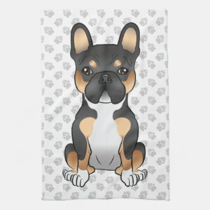 Black Tricolor French Bulldog Frenchie Dog & Paws Kitchen Towel