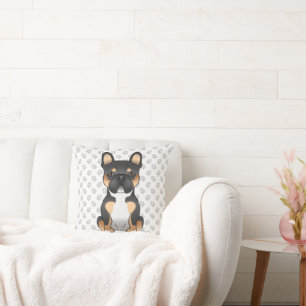 Black Tricolor French Bulldog Frenchie Dog & Paws Throw Pillow