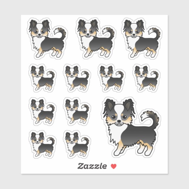 Black Tricolor Long Coat Chihuahua Cartoon Dogs (Sheet)