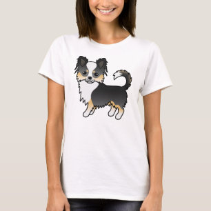Black Tricolor Long Coat Chihuahua Cute Dog T-Shirt