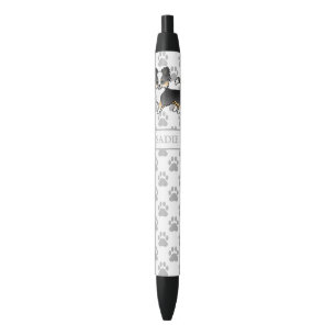Black Tricolor Long Coat Chihuahua Dog & Name Ink Pen