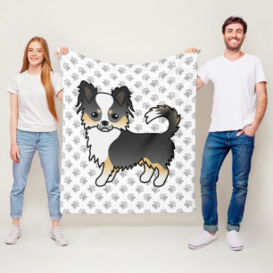 Black Tricolor Long Coat Chihuahua Dog & Paws Fleece Blanket