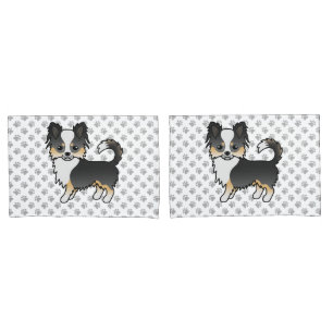 Black Tricolor Long Coat Chihuahua Dog & Paws Pillowcase