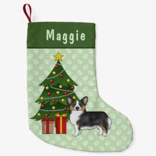 Black Tricolor Pembroke Welsh Corgi Christmas Tree Small Christmas Stocking