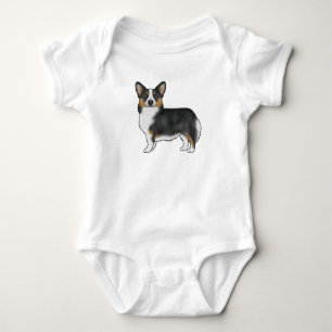 Black Tricolor Pembroke Welsh Corgi Dog Art Design Baby Bodysuit