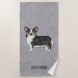 Black Tricolor Pembroke Welsh Corgi Dog Grey Beach Towel